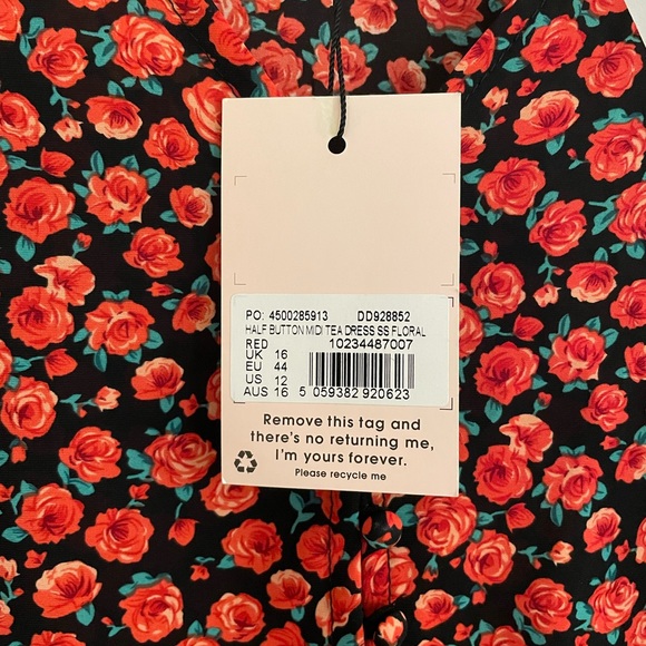 MissGuided Half Button Midi Tea Dress Short Sleeve Floral - Picture 7 of 9